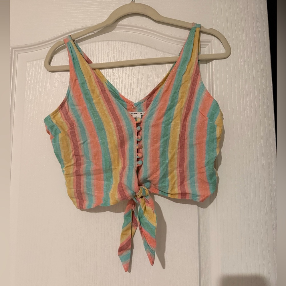 O'Neill Multi-Color Striped Tie-Front Crop Camisole